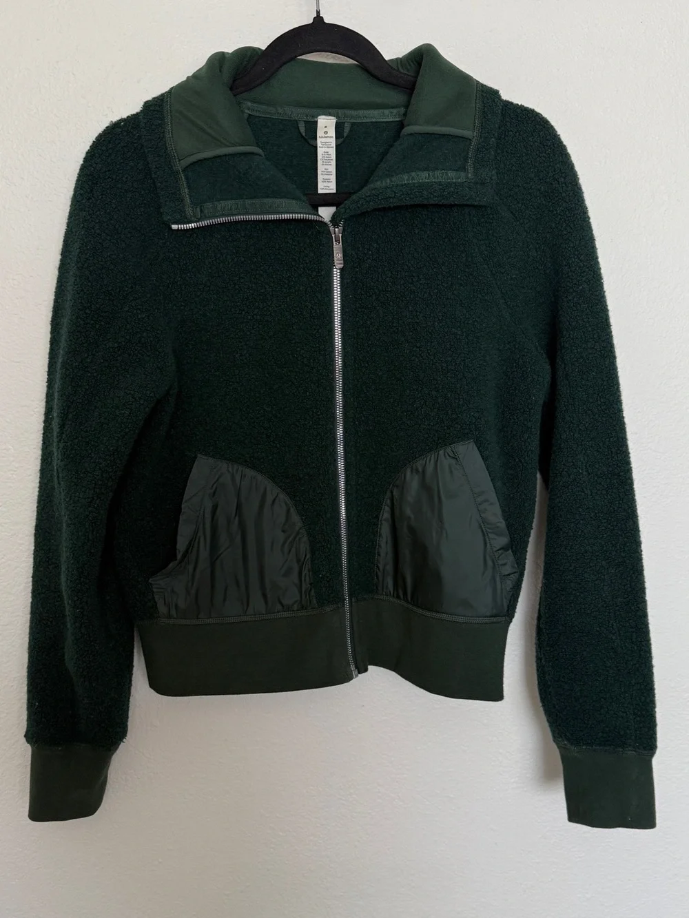 Lululemon So Sherpa Jacket Malachite Green Wool Blend Fleece Size 8